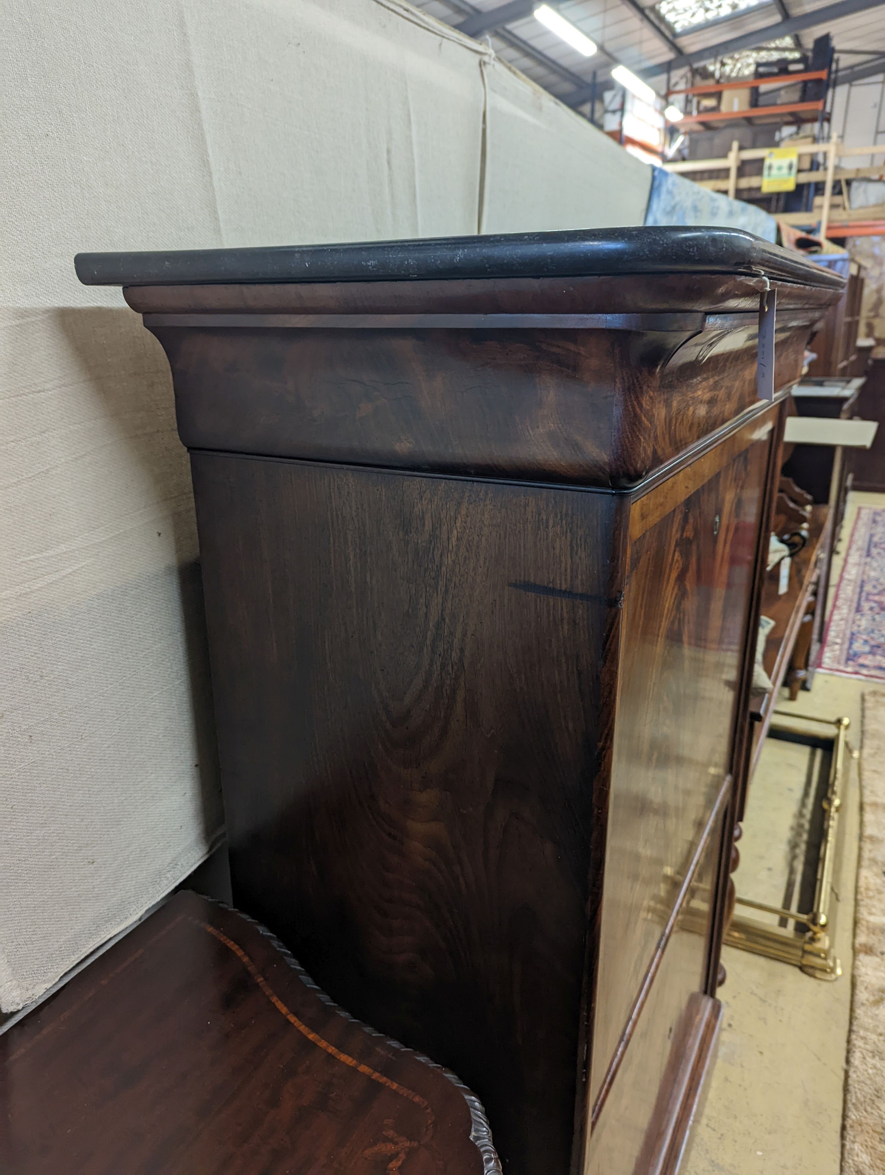A 19th century French marble topped Louis Philippe secretaire a abattant, width 97cm, depth 47cm, height 148cm